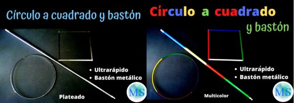 Círculo a cuadrado y bastón (Plateado o Multicolor) - Todo metálico
